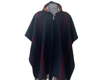 Poncho geométrico de mezcla de alpaca - Capa de festival tejida a mano