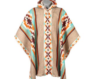 Poncho de lana de oveja tejido a mano, talla unisex para adultos, comercio justo
