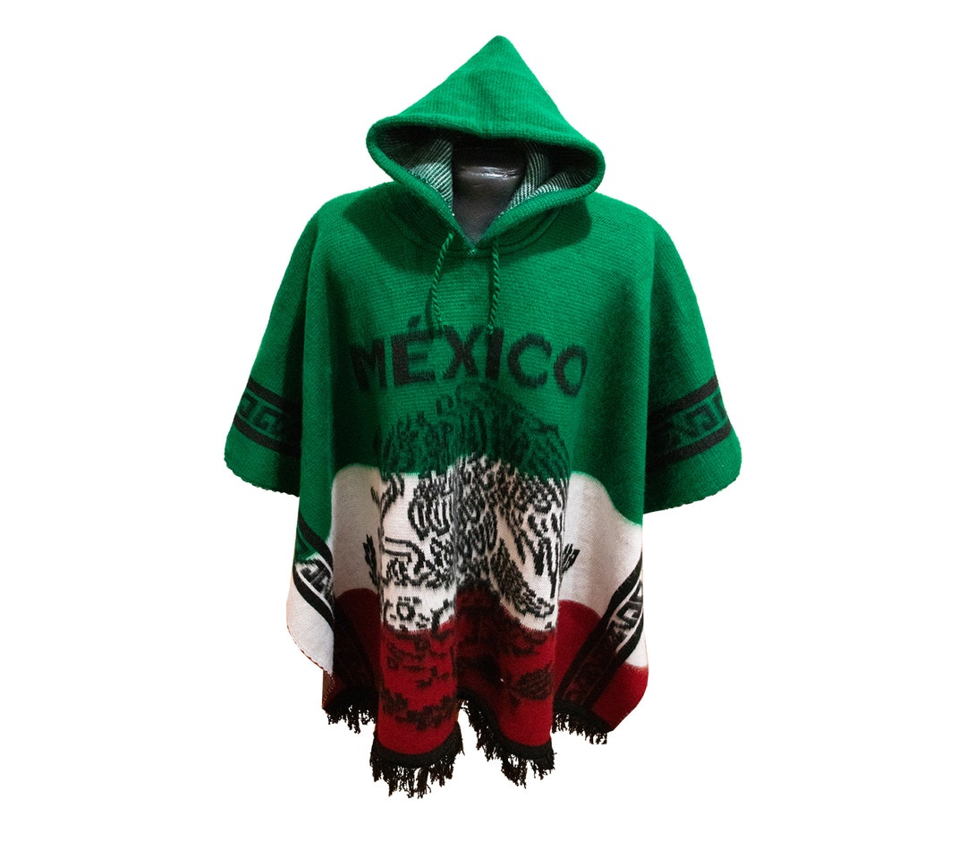 Mexican Flag Poncho. La Tri Poncho. Mexico Poncho. Alpaca Wool Poncho