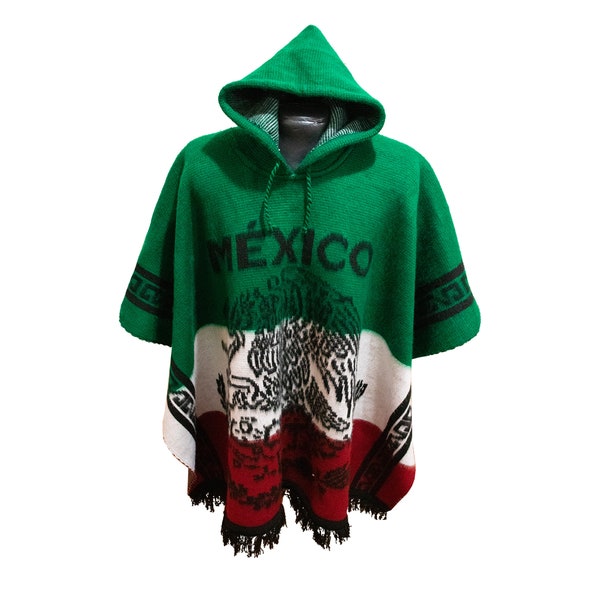 Mexican Flag Poncho. La Tri Poncho. Mexico Poncho. Alpaca Wool Poncho.