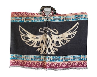 Thunderbird Alpaca Blend Poncho, Handwoven Native Design