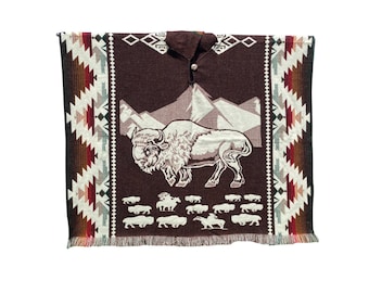 Bison Alpaca Wool Poncho - Unisex Woven Cape