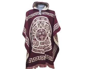 Aztec Calendar Poncho. Alpaca Wool Poncho. Unisex use poncho.  Hand Woven Poncho..