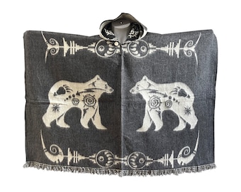 Poncho de oso de lana de alpaca, diseño tribal unisex
