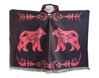 Poncho de mezcla de alpaca y oso, chal unisex tejido a mano