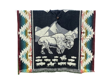 Poncho de lana de alpaca y bisonte: estilo suroeste unisex