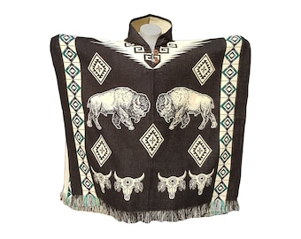 Poncho de alpaca y búfalo tejido a mano: estilo suroeste unisex