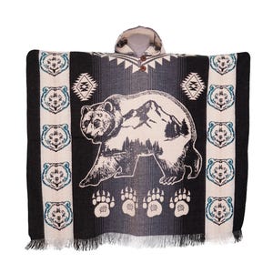 Alpaca Poncho. Roaring bear Poncho. Hand Crafted Poncho. Wool Poncho. Adult Size. Festival Poncho. One Size fits all.