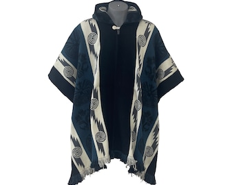Poncho geométrico de mezcla de alpaca, poncho unisex tejido a mano