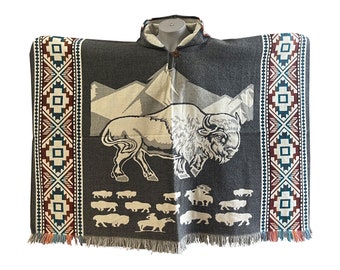 Poncho de mezcla de alpaca y búfalo - Diseño tejido nativo