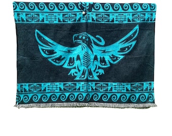 Poncho Thunderbird de lana de alpaca, diseño nativo con capucha