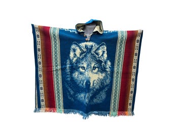 Poncho de lobo de lana de alpaca hecho a mano, diseño unisex de comercio justo
