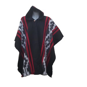 Alpaca Wool Poncho. Geometric patterns Poncho. Unisex hooded poncho. Hand made poncho.