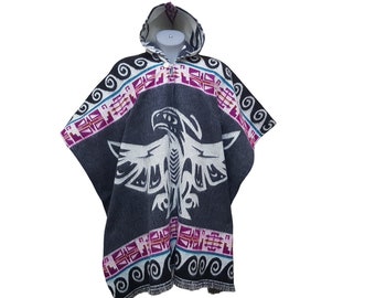 Poncho de alpaca Thunderbird hecho a mano, diseño de águila nativa americana