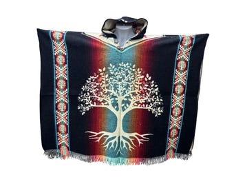 Árbol de la vida. Poncho. Poncho de lana de alpaca.