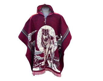 Wolf moon poncho. Winter poncho. Soft and warm poncho. Adult size poncho. Unisex poncho.