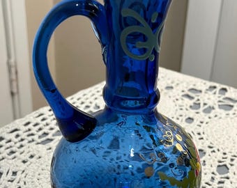 Colbolt Blue Hand Painted Bohemian Glass Vase - Etsy