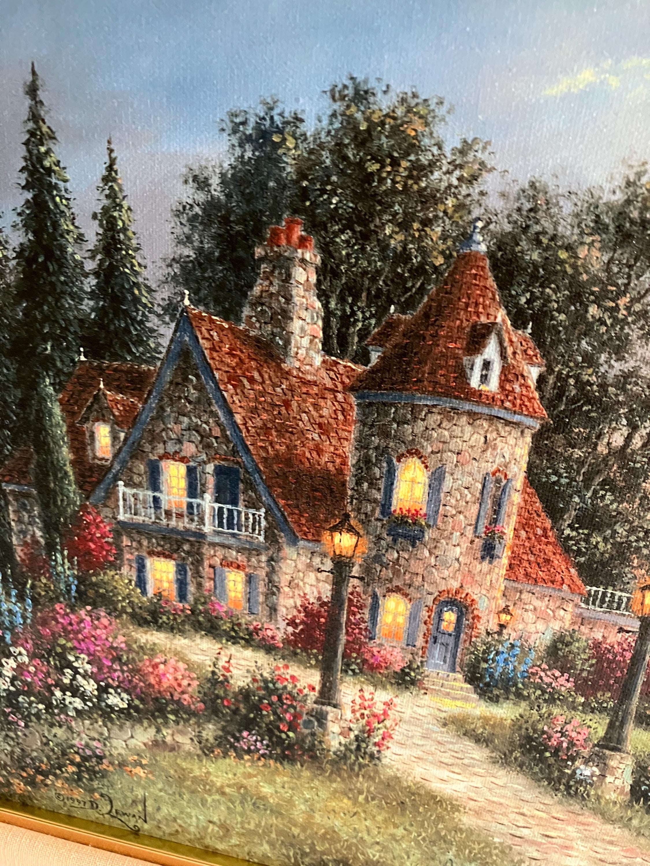 Dennis Patrick Lewan's Grey Stone Mansion Signed and Framed Oil
