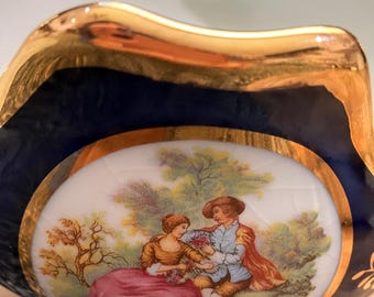 Vtg Limoge Design Large Blue and Gold 3 Legged Porcelain