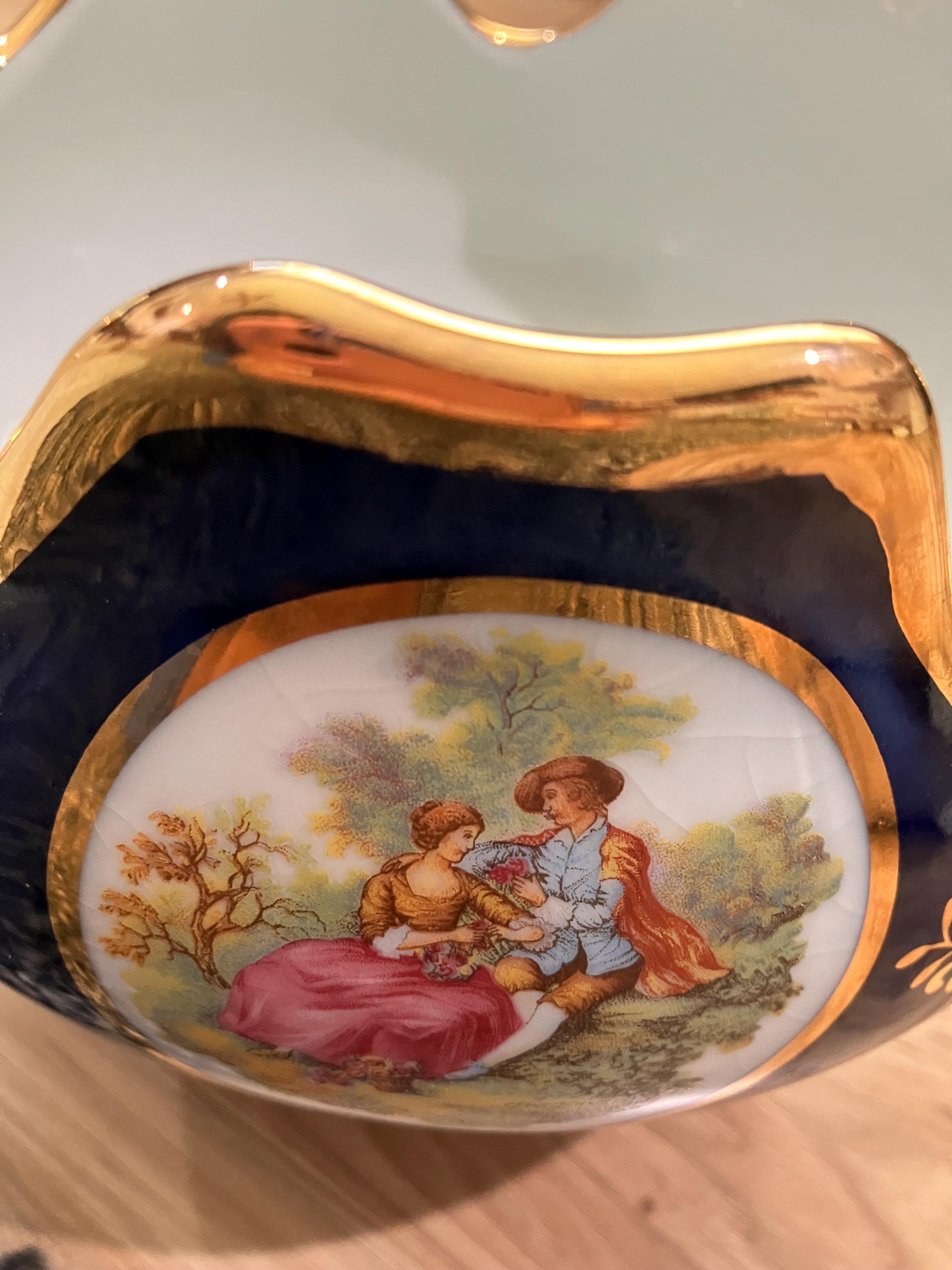Vtg Limoge Design Large Blue and Gold 3 Legged Porcelain