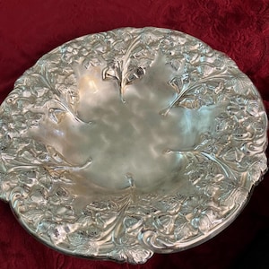 Vintage WMF IKORA silver plated footed raised floral serving tray or decorative tray.