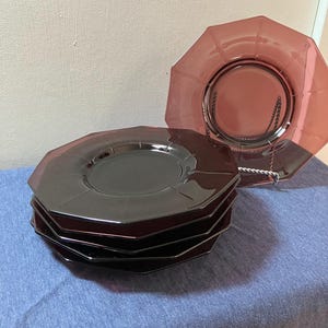 Platos de ensalada octogonales marroquíes Hazel Atlas antiguos, color morado amatista. Juego de 6.