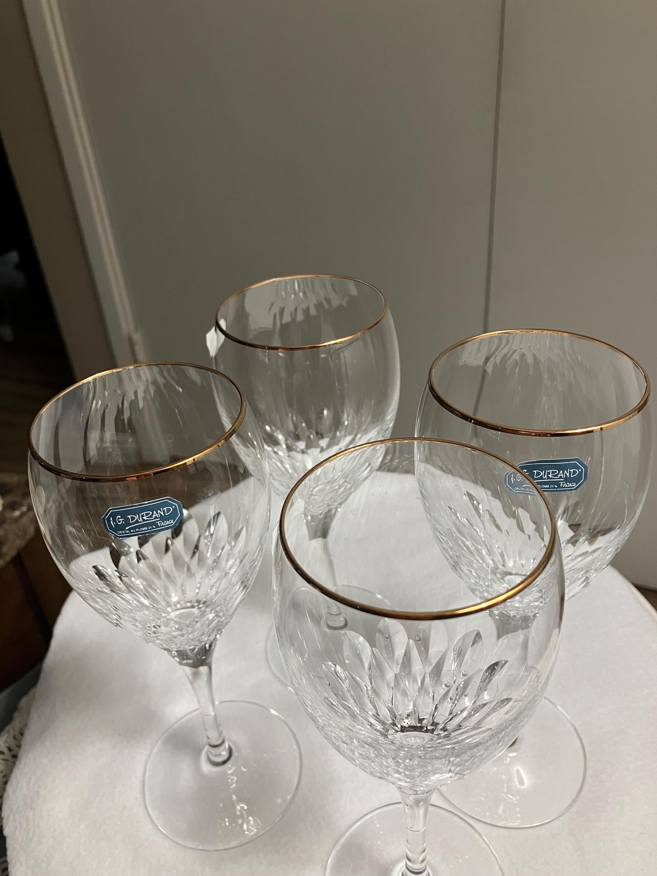 Vtg J.G. Durand Cristal D'arques Cappella Gold Pattern Wine