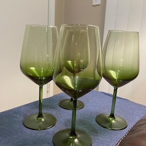 Sage green tinted 12 oz wine goblets with thin stems . Set of 4.