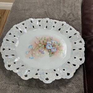 Vtg oval porcelain iredecent floral plate