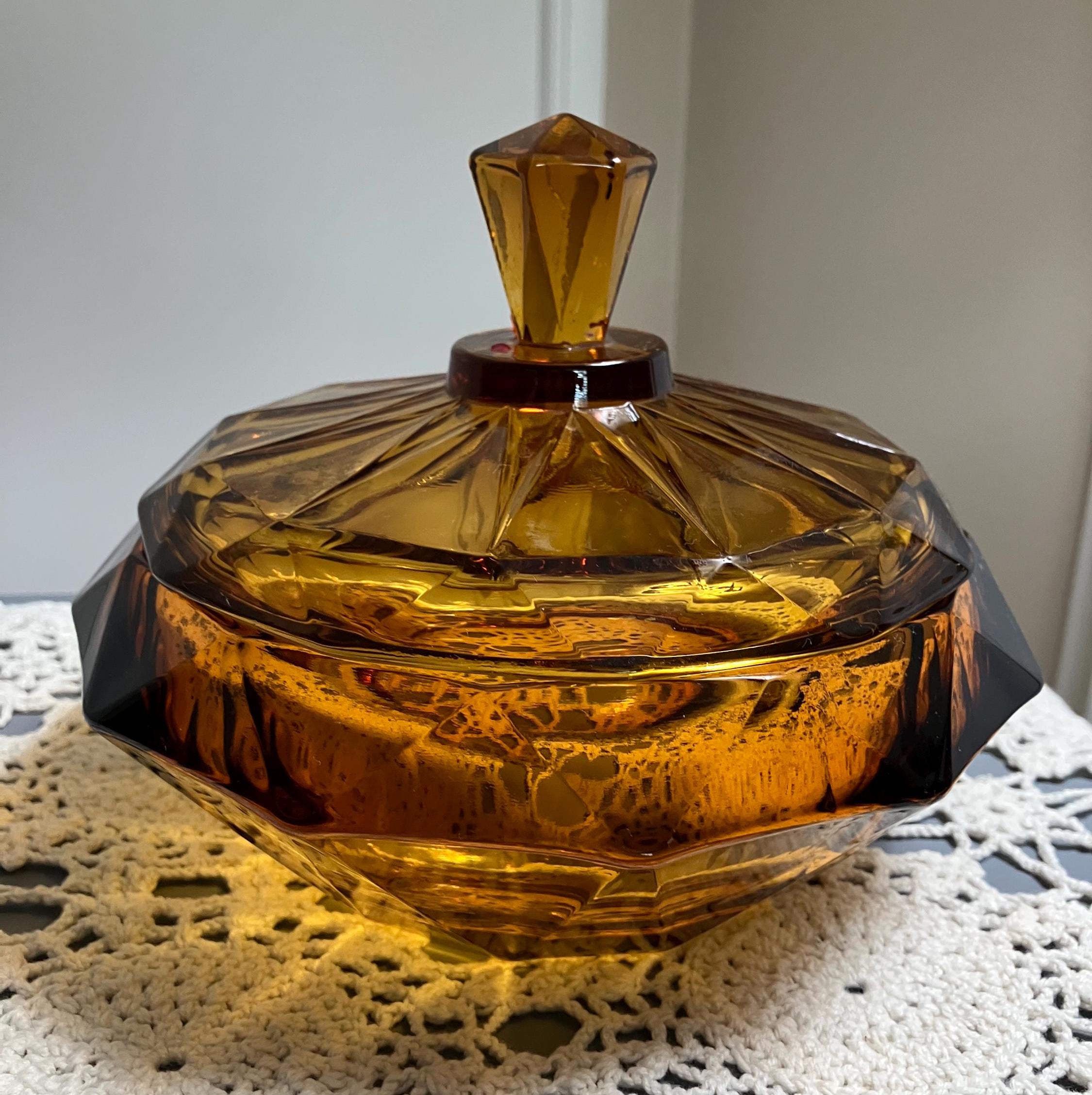Vintage Amber Viking Glass Diamond Point Bowl With Lid - Etsy Vintage Amber Viking Glass Diamond Point Bowl With Lid - Etsy