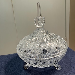 Vintage large 3 footed cut lead crystal candy dish.
