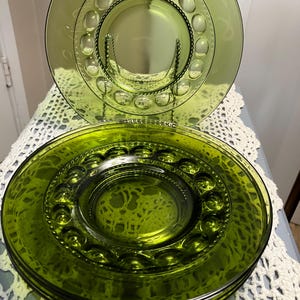 Indiana Glass Co. Kings Crown Thumbprint green salad plates. Set of 4, two sets