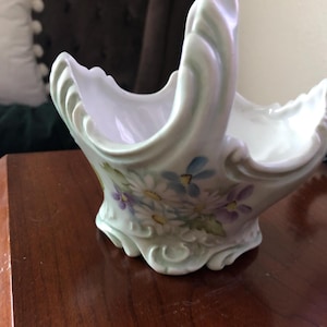 Vintage hand painted porcelain basket