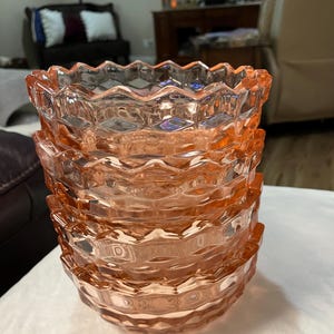 Vtg Fostoria pressed depression glass scalloped edge pink heavy bowls.  Set of 4.
