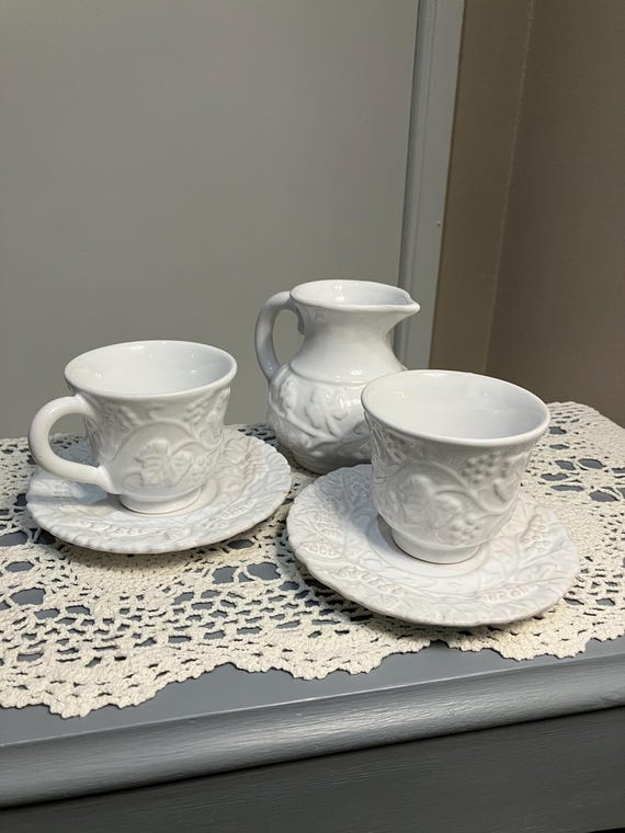 Vtg. Grazia Deruta White Glazed Terracotta Coffee Set