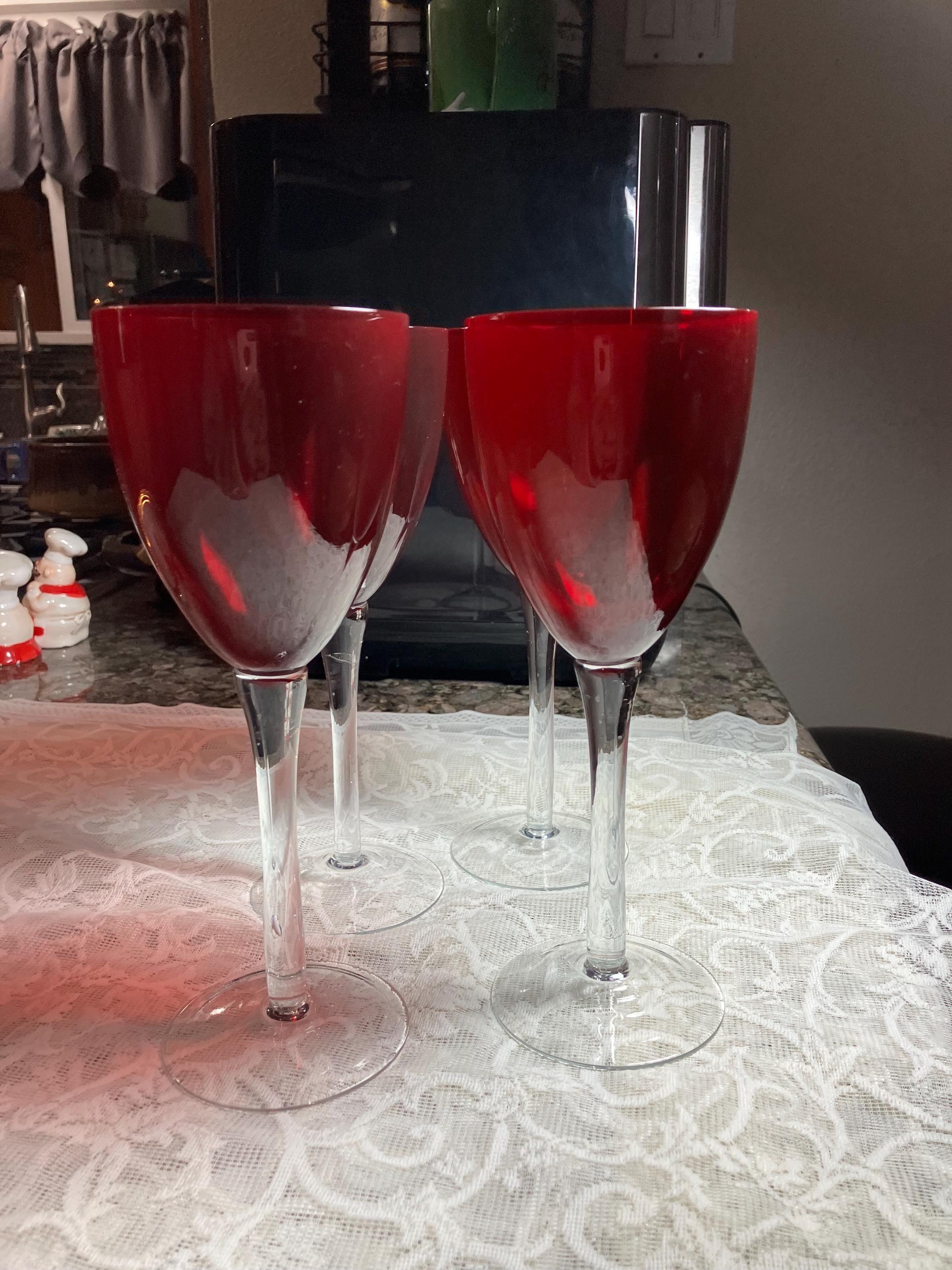 Lot De 7 Gobelets à Vin Superposables - Verre Rouge Canneberge Argenté - Occasion - Déco De Table