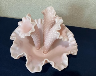Fenton Pastel Pink Fenton Milk Glass Hobnail Trumpet Vase, Vintage
