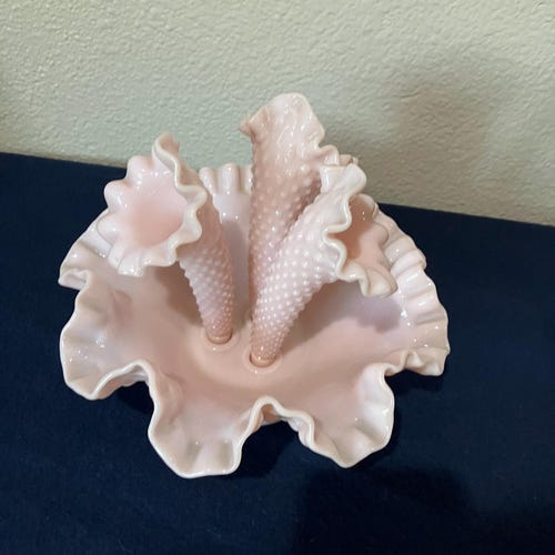 Fenton Pastel Pink Fenton Milk Glass Hobnail Trumpet Vase, Vintage