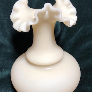 Vintage Fenton satin vase with ruffled top edge