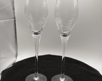 Vtg.  Pier One Reflections clear crackle champagne flutes. Set of 2.
