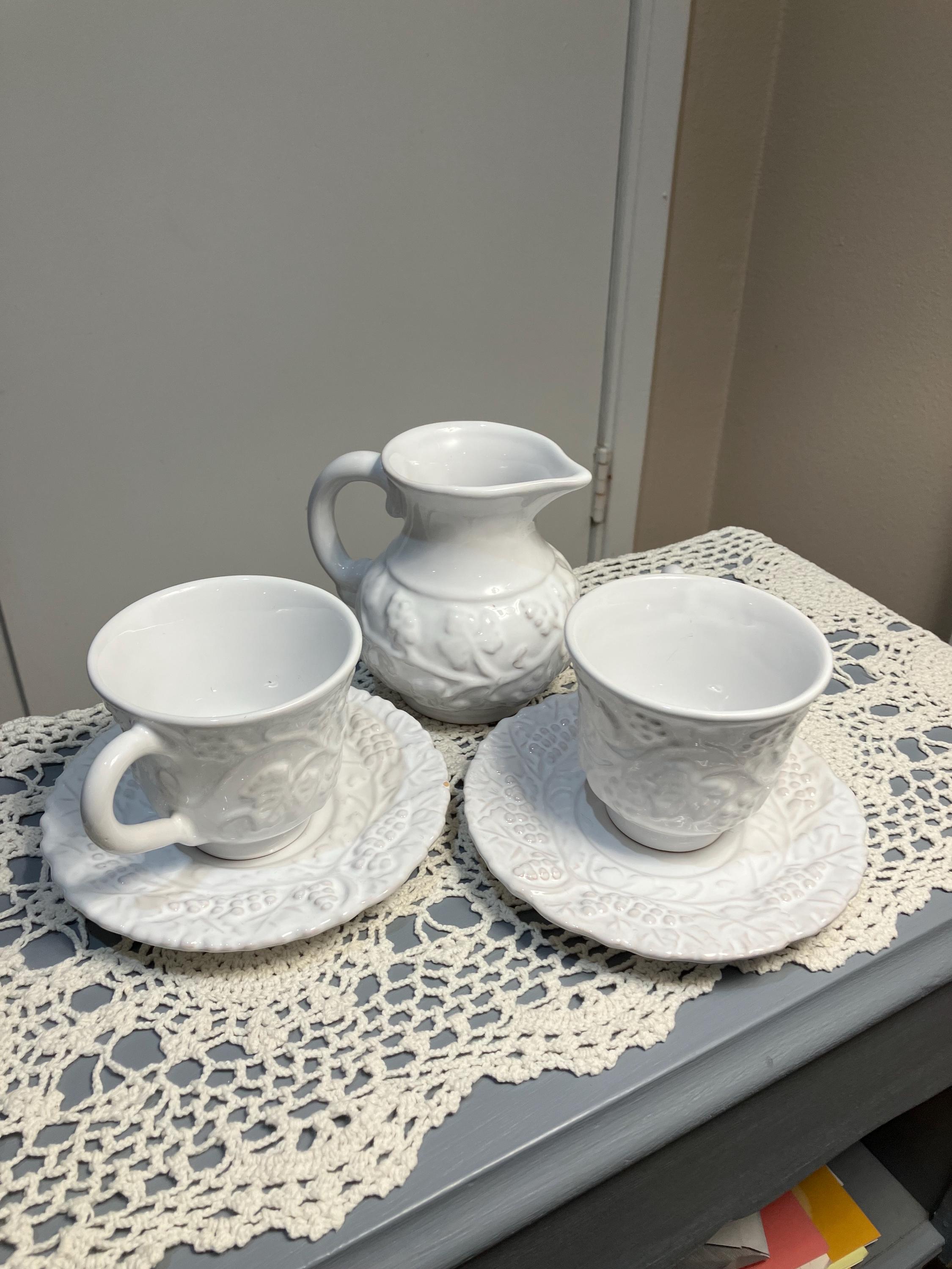 Vtg. Grazia Deruta White Glazed Terracotta Coffee Set