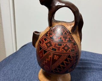 ペルー テラコッタ 鳥口水瓶 ペルー ヴィンテージ ボトル ティキ フェイス ブラック メイト
