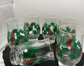 Vtg  Libbey Christmas themed glasses 14 oz. Set of 6
