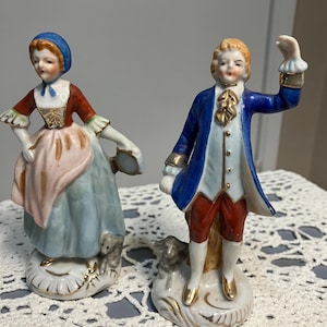 Old Victorian  porcelain couple hand painted in Japan