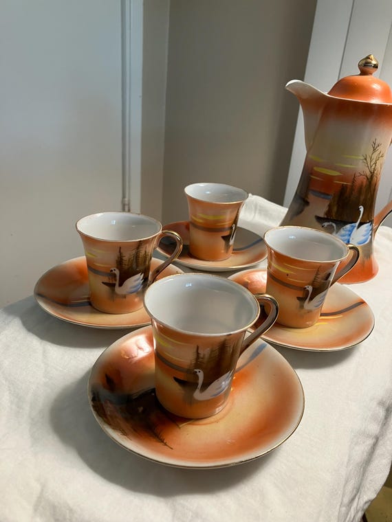 Antique Noritaki Hand Painted Porcelain Chocolate Set. Includes