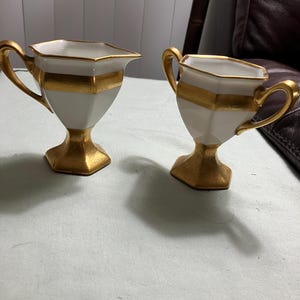 Vintage D & C France white and gold bone china sugar and creamer set.