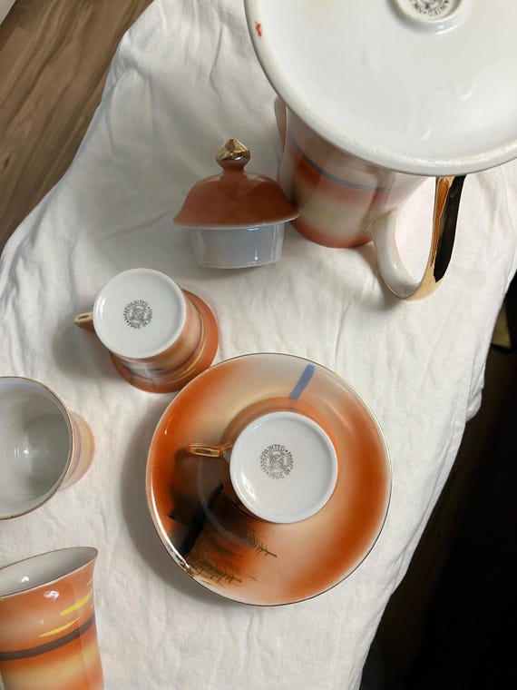 Antique Noritaki Hand Painted Porcelain Chocolate Set. Includes