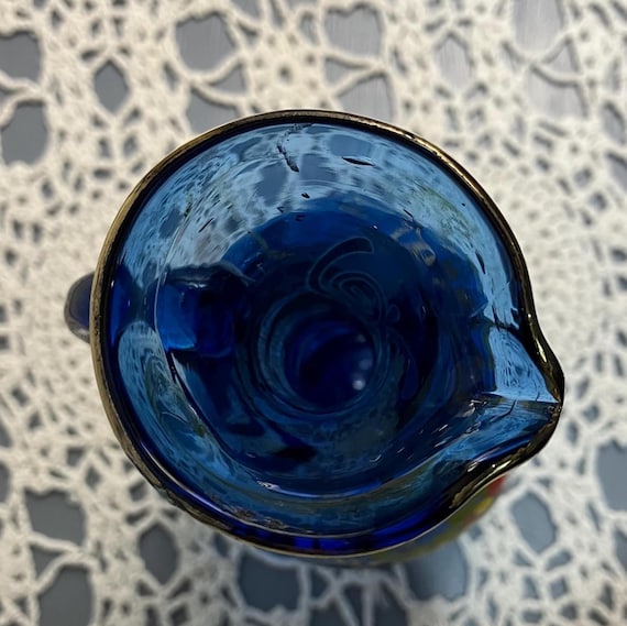 Bohemian ブルーカットボール　1950年物 Colbolt Blue Hand Painted Bohemian Glass Vase - Etsy