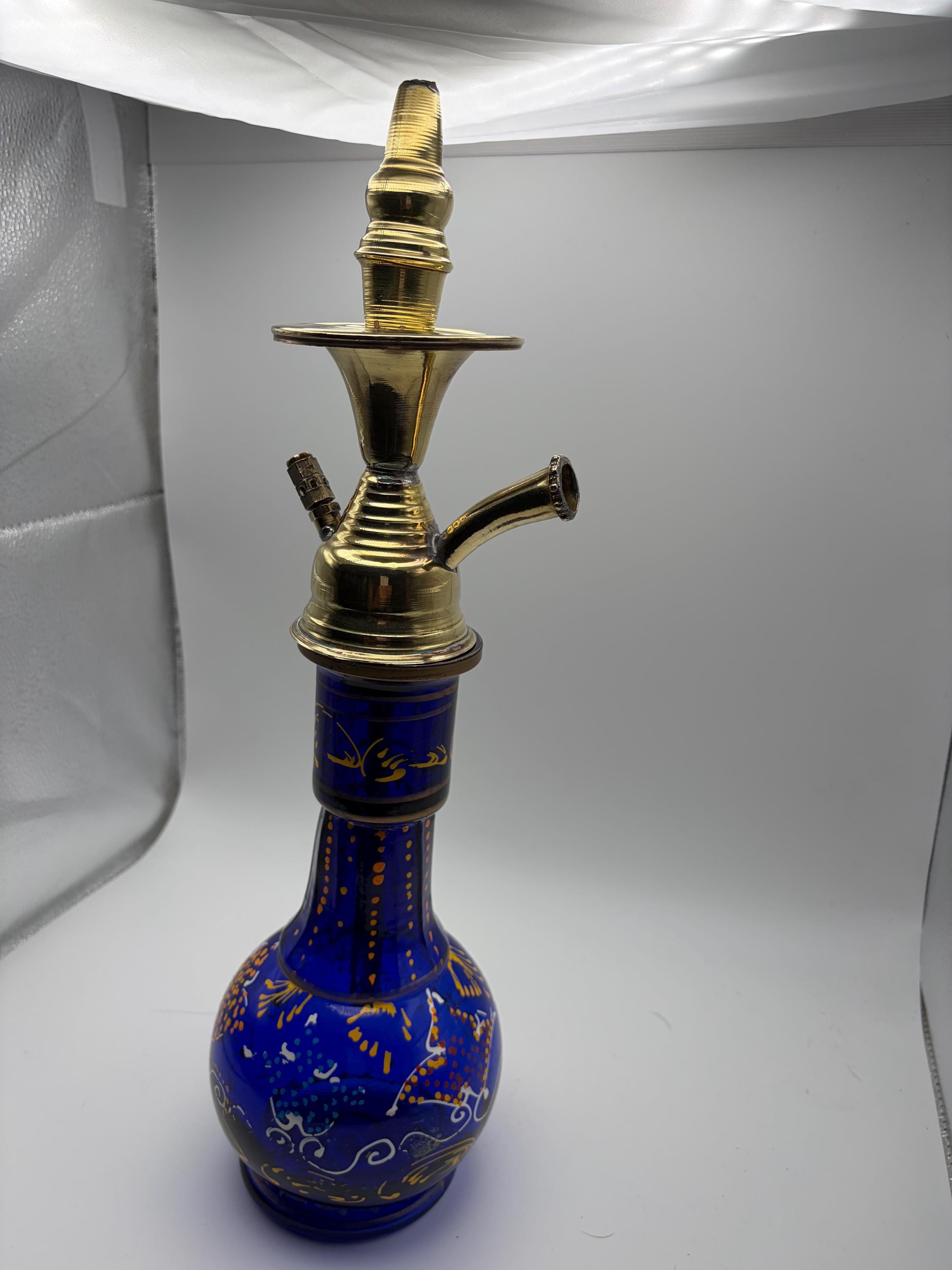 シーシャボトル ブルー 金彩 インテリア Blue Hookah Glass Vase - Etsy