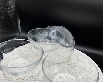 Set of 4 small clear glass Duralex bowls. Made in France